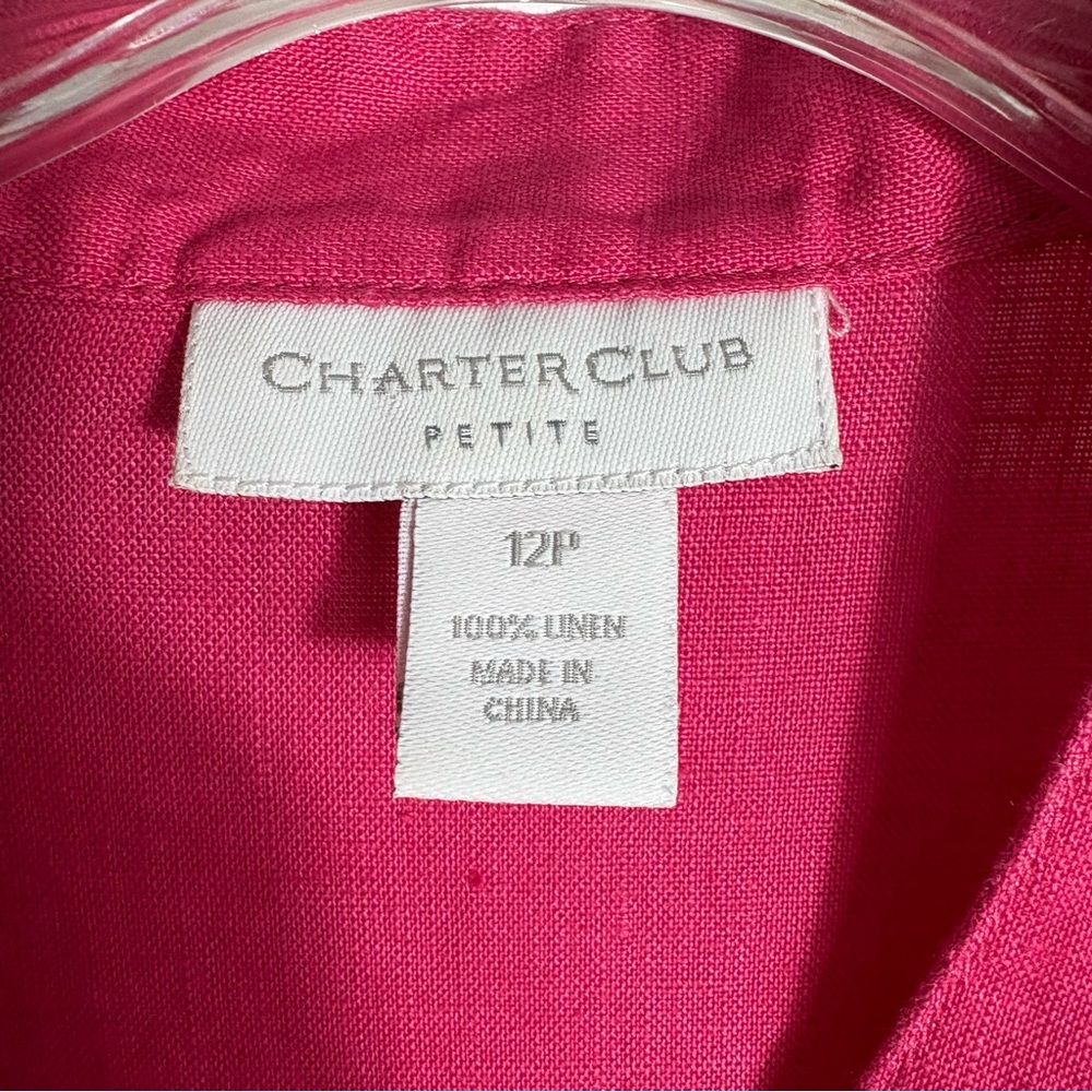 CHARTER CLUB Petites 100% Linen Floral Embroidered Top in Fuchsia Size 12PETITE - Picture 8 of 9